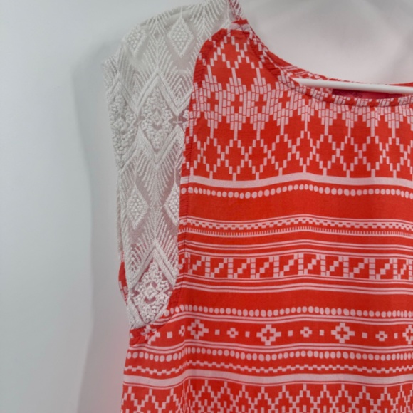 Prana Top Women XS Orange Aztec Short Cap Sleeves Sheer Lightweight Embroidered - Picture 2 of 9